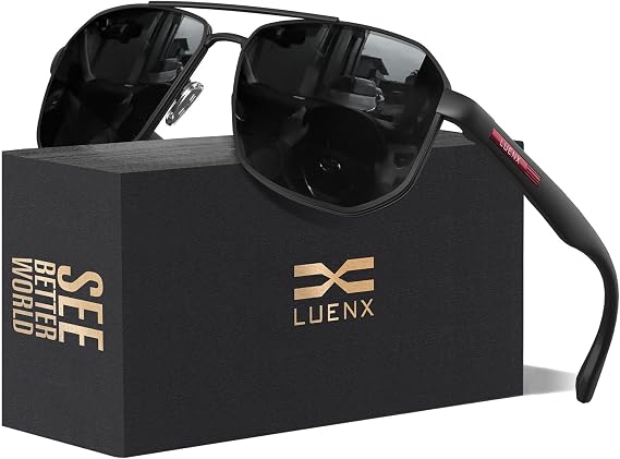 Luenx Aviator Polarized Sunglasses for Men: Square UV400 Driving