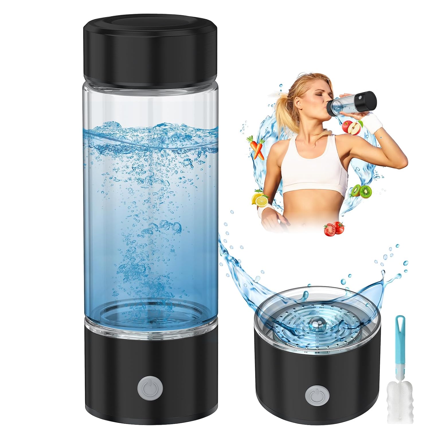 Portable Hydrogen Water Bottle, 420ml Hydrogen Generator with SPEPEM Technology, High Hydrogen Concentration, USB Rechargeable, BPA-Free, for Home, Travel & Gym Ideal Gift for Health Lovers Black