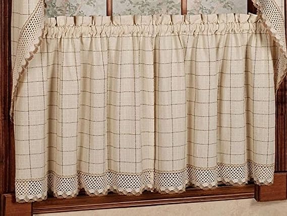 Sweet Home Collection Adirondack Cotton Kitchen Window Curtains Pair, 36" Tier, Toast