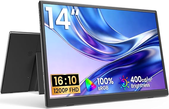 VILVA 14" 1200p USB-C HDMI HDR Portable Monitor | 14" 1200p IPS HDR, USB-C/HDMI, smart cover+speakers, ultra-slim plug&play, for PC/Mac/Phone.