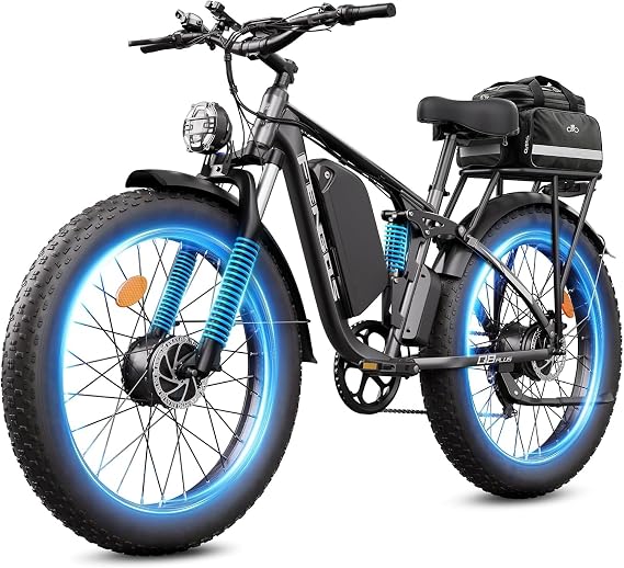 6000W Electric Bike for Adults,60V 1200WH 50MPH Dual Motor Mountain Ebike Up to100 Miles Long Range Electric Bicycle 24" Fat Tire Fast Bicycle for Men Women with Bag