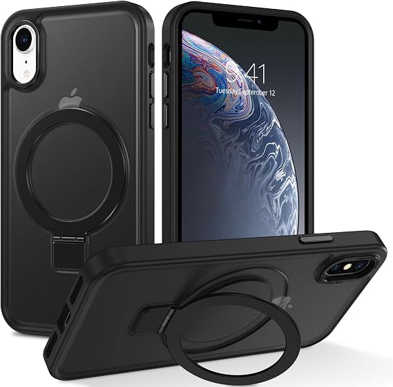 DUEDUE for iPhone XR Case Magnetic with Ring Stand[Compatible with Magsafe], Full Body Protective Cover Slim Shockproof Kickstand Phone Case for Apple iPhone XR 6.1", Black