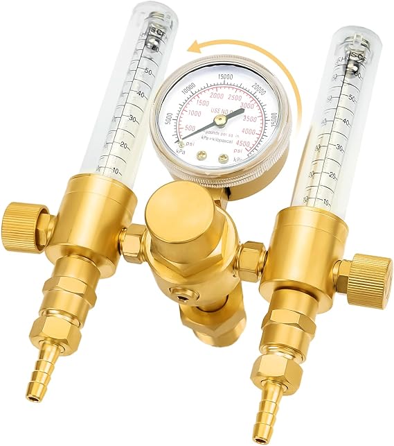 Dual Output Argon Regulator Flow Meter Mig Tig 0-60CFH CGA580 Inlet, Welding Argon Gas Regulator