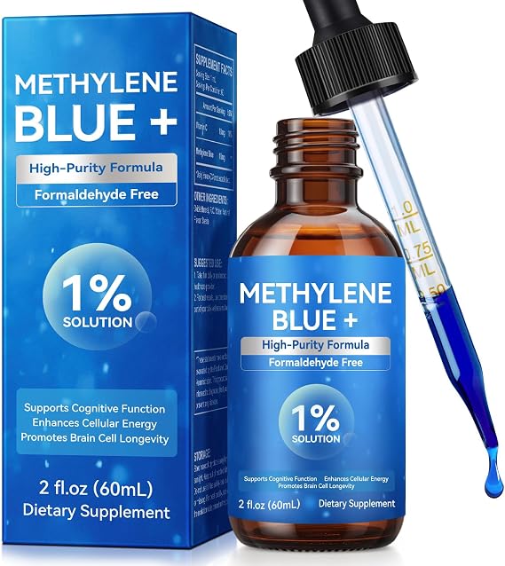 Methylene Blue 1% for Brain Health & Cognitive Support, Promotes The Body's Metabolism for Increased Absorption, Enhances Memory & Focus, No Formaldehyde, 60ml (2 Month Supply)