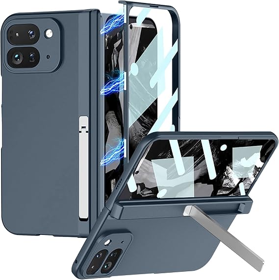 DOOTOO for Google Pixel 9 Pro Fold Case Hinge Coverage Protective Built-in Front Screen Protector & Slide Kickstand Matte PC Full Body Magnetic Shockproof Case (Green)