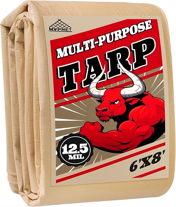 6x8 Feet Tarp 12.5mil Heavy Duty Waterproof Multipurpose Beige