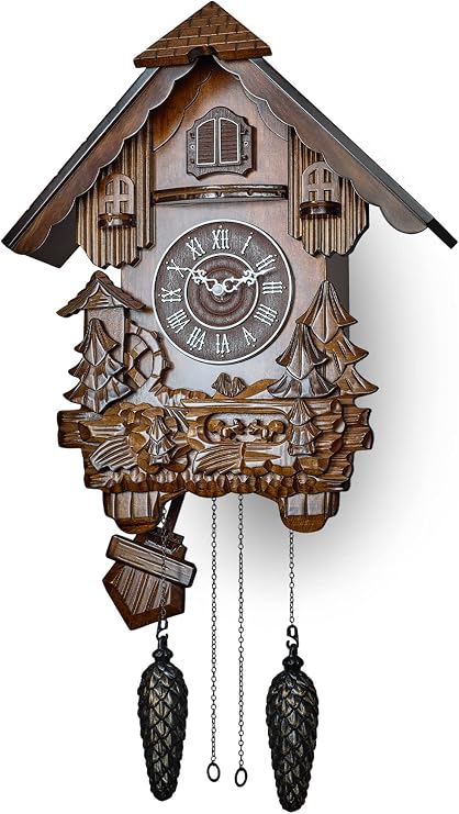 Cuckoo Clock with Quartz Movement and Automatic Night Mode (Cherry)