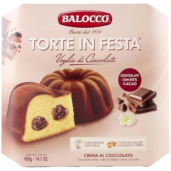 Balocco: "Torte In Festa - Voglia di Cioccolato " Naturally leavened oven-backed cake with Chocolate Cream 14.10 Ounces (400g) Package [ Italian Import ]