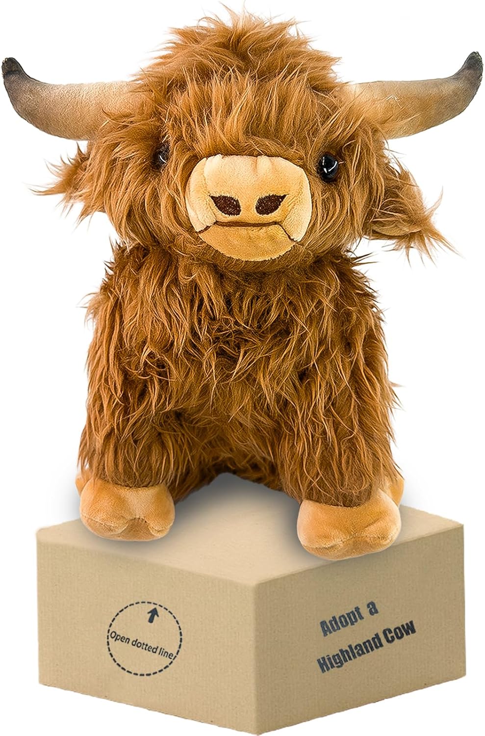 12 Inch Highland Cow Stuffed Animal, Realistic Scottish Highland Cow Plush Toy, Cute Fluffy Cow Stuffed Animal Gift for Adults Kids Boys Girls Birthday Present