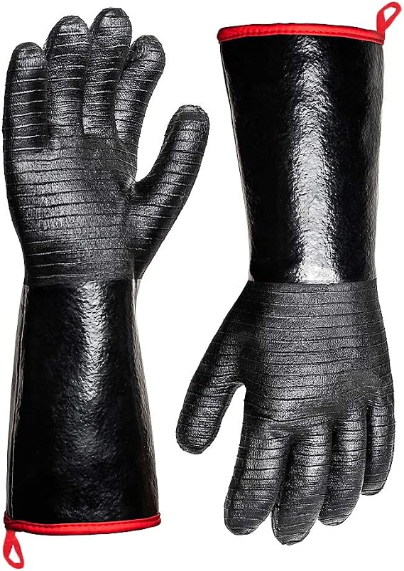 932F Extreme Heat Resistant Gloves for Grill BBQ,Aillary Waterproof Long Sleeve Pit Grill Gloves for Fryer, Baking, Oven,Smoker,Fireproof, Oil Resistant Neoprene Coating(14-Inch )