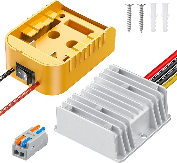 Vibit 20 V to 12 V Step-Down Converter for Dewalt Battery, DC Power Adapter, Voltage Reducer Transformer 180 W Buck Converter Regulator for Golf Cart RC Car Truck Light & DIY (with Switch)