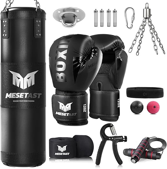 Mesetast Punching Bag for Adults, 4ft Heavy Boxing Bag Set with 12 OZ Gloves for MMA Karate Kickboxing Boxing - Unfilled