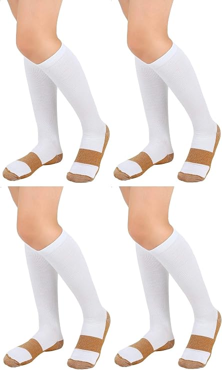 Graduated Compression Socks (4 Pair) Calf High Men Women Support Stocking.