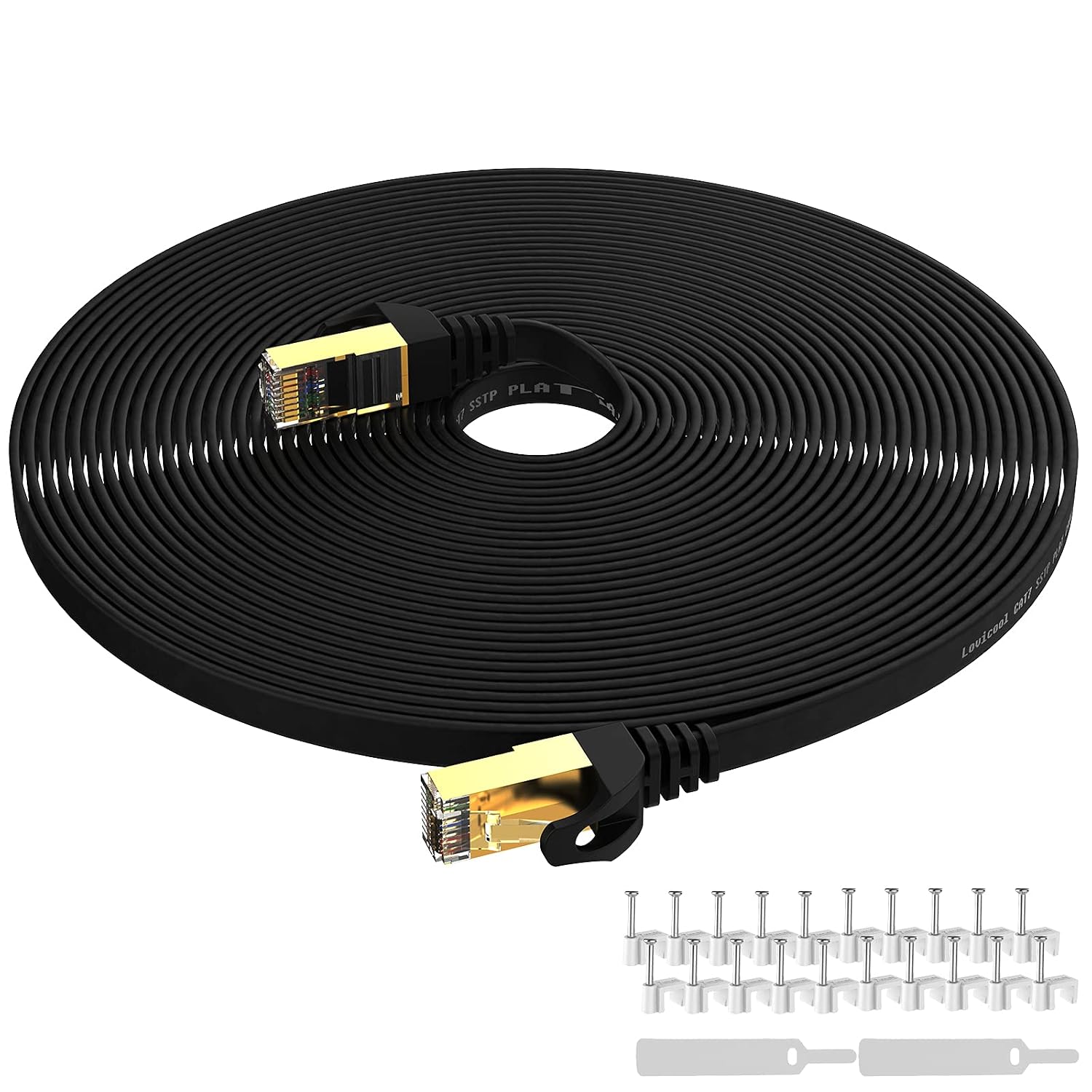 CAT 7 Ethernet Cable 100ft Black,CAT 7 LAN Internet Network Patch Cable 600 MHz Speed Gigabit Patch Cord SSTP RJ45 Gold Plated Lead Connector for SwitchRouterModemPatch Panel 100ft 30M