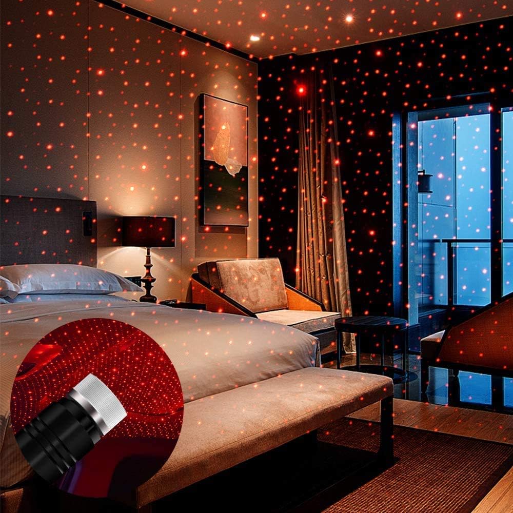 USB Night Light Star Projector, Romantic Star Projector Night Light Adjustable Car Ceiling Lights Portable Star Decoration Lamp for Car Interior, Bedroom, Ceiling, Party, Walls Red starry sky lights