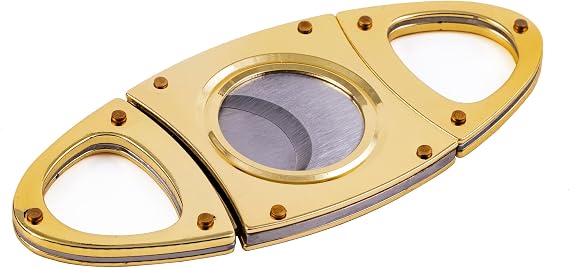 Prestige Import Group - Metal Guillotine Cutter with Stainless Steel Edge Inlay & Rivet Style Screws - Cuts up to 56 Ring Gauge - Color: Gold