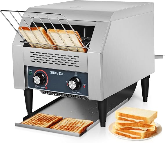 Commercial Toaster 300 Slices/Hour 1900W Heavy Duty Industrial Conveyor Toaster Stainless Steel Electric Oven with Dual Heating Tube 7-speed