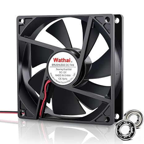 Wathai 92mm 12V DC Brushless Fan 2 Pin PC Case Computer Cooling Fan | 9225 Dual Ball for wine cooler fan replacement, RV refrigerator cooling coils, home dehumidifiers, computer power supplies