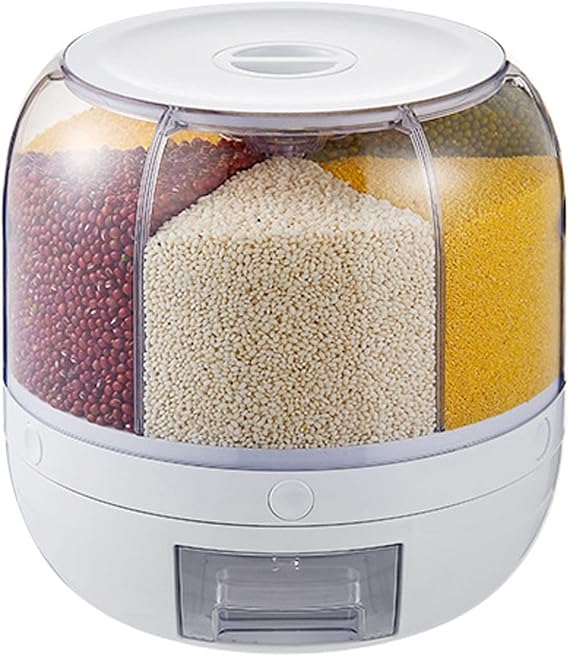 Rice Dispenser, 360 Rotatable Cereal Dispenser, 6-Grid Cereal Tank, Round Rotatable Bean Storage Box for Small Grains, Beans, Rice (#1)