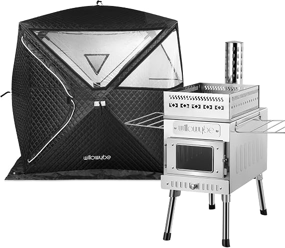 WILLOWYBE Portale Outdoor Sauna Set with Sauna Tent, Sauna Wood Stove for Dry Sauna, Cooking for Family and Friends