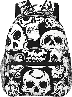 Black and white skulls Travel Backpack for Women Men Carry On Daypack 15 inch Hiking Back Pack Casual Laptop Bag