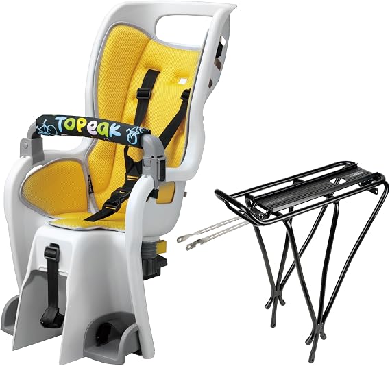 Topeak BabySeat II with MTX 2.0 Rack for 26 Non-Disc Bikes Child Seat with Suspension System, Adjustable Harness, Wrap-Around Safety, Roll Bar Handle, QuickTrack Compatible, 60 lb Capacity, TCS2208