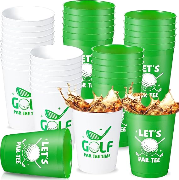 24 Pcs Golf Party Cups Let's Par-Tee Plastic Cups Reusable Plastic Tumblers Party Supplies Sports Golf Ball Plastic Drinking Cups 12oz Party Decoration for Kids Birthday Golf Lover Gifts School Favors