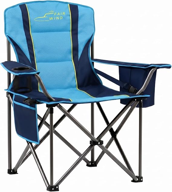 FAIR WIND Oversized Fully Padded Camping Chair with Cooler for Adults