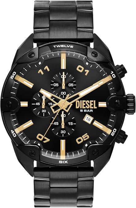 Diesel Spiked Stainless Steel Chronograph Men's Watch, Color: Black (Model: DZ4644)