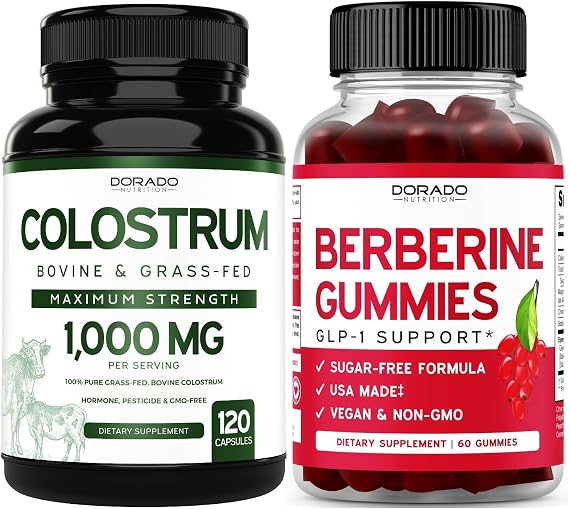 Colostrum (120 Capsules) Bovine Colostrum Capsules Supplement and Berberine Gummies with Ceylon Cinnamon (60 Gummies) pREMOIUM Sugar-Free Chewable Supplement for Adults - Vegan Safe & Made in USA