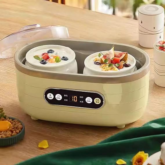 Yoghurt Maker Small Multifunctional Yoghurt Maker with 2 Large and 6 Small Cups Adjustable Time Constant Temperature Heating Suitable for Yoghurt, Greek Yoghurt, Cheese, Natto