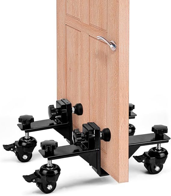 2Pcs Door Dolly, Heavy Duty Door Panel Mover with Translation Rollers, Adjustable 1 to 2-3/8" Door Transport Trolley for Moving Heavy Loads, Ideal for Construction Sites & Warehouses Black