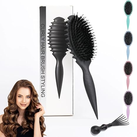 Curling Brush Black Boar Bristles Detangling Shaping
