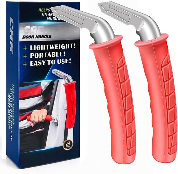Portable Car Door Handle Assist - 2 Pack Vehicle Support Handle, Easy Sit to Stand Assistance for Seniors and Handicapped, Supports Up to 450 Pounds (Red)