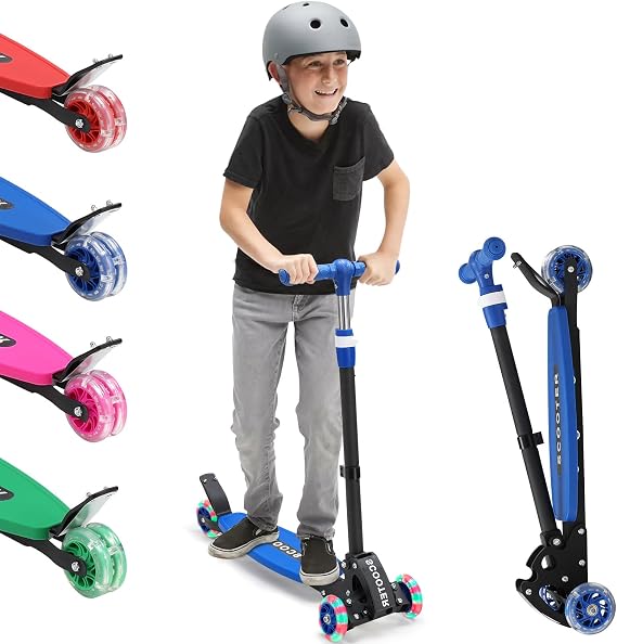 Scooter for Kids 3-12, Kid Scooters with Extra-Wide Deck, 165 lbs Capacity, 3 Wheel Kick Scooter with Lean to Steer, Height Adjustable Handlebar, Light Up Wheels for Stable Smooth Riding, Child Gift
