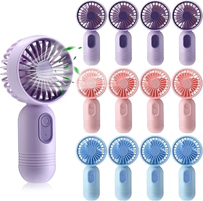 12 Pack Mini Portable Handheld Fan Bulk for Travel 3 Speeds, Rechargeable USB Battery Operated, Small Personal Eyelash Fans for Women Men Indoor OutdoorPink Blue Purple,Classic Style