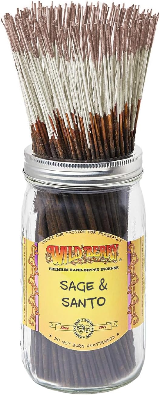 Wild Berry Incense Sticks - Sage & Santo - Green Woody Fragrance with Sage and Cedarwood - Hand Dipped in The USA 100 Count