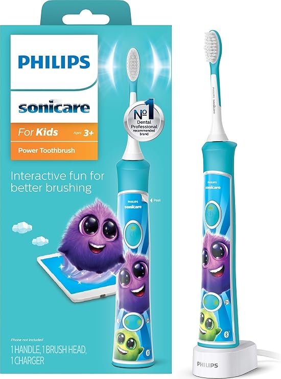 Philips Sonicare for Kids 3+ Bluetooth Connected Rechargeable Electric Power Toothbrush, Interactive for Better Brushing, Turquoise, HX6321/02 | 2 Intensities, App Connected, 2-Minute Guided Timer, Includes Brush Head, Turquoise, HX6321/02