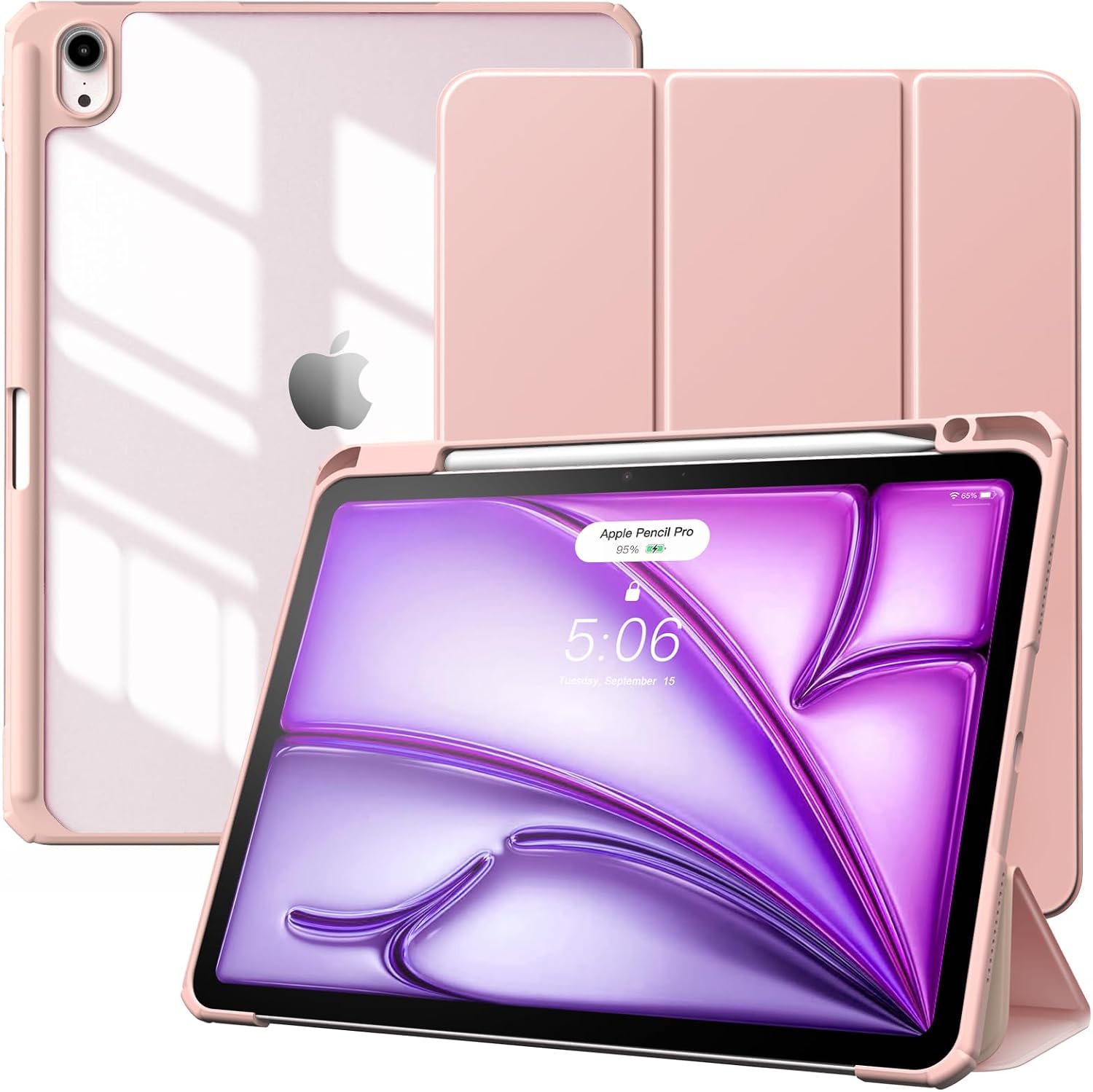 TiMOVO Case for iPad Air 11 Inch M3M2-20252024 with Pencil Holder, iPad Air 5th4th Generation Case 20222020 10.9 Inch, Slim Protective Cover with Clear Back, Auto WakeSleep, Rose GoldV1