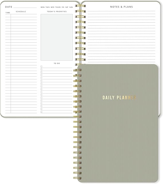 Sweetzer & Orange Daily Planner Notebook – Undated Two-Page Daily Layout with Hourly Schedule, To-Do List, Priorities, and Notes – 6.5" x 9.5" Spiral Bound Productivity Organizer – 160 Pages