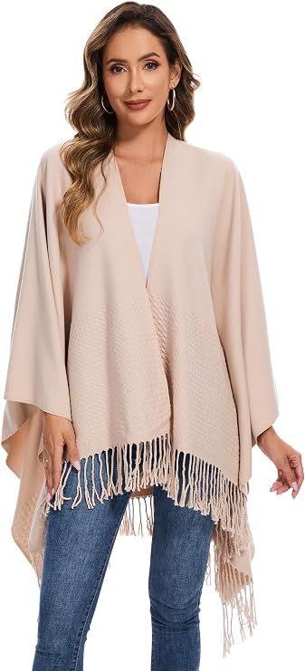 Shawl Wraps for Women, Elegant Knitted Cape Open Front Poncho Scarf Blanket Cardigan Coat for Spring, Autumn, and Winter