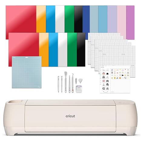 Cricut Explore 4 - Smart Cutting Machine (Seashell) | Engagement Bundle - Includes Smart Vinyl, Cardstock, Transfer Tape, Iron On HTV, Mat, Pens, Tool Kit, 30 Images in Design Space App