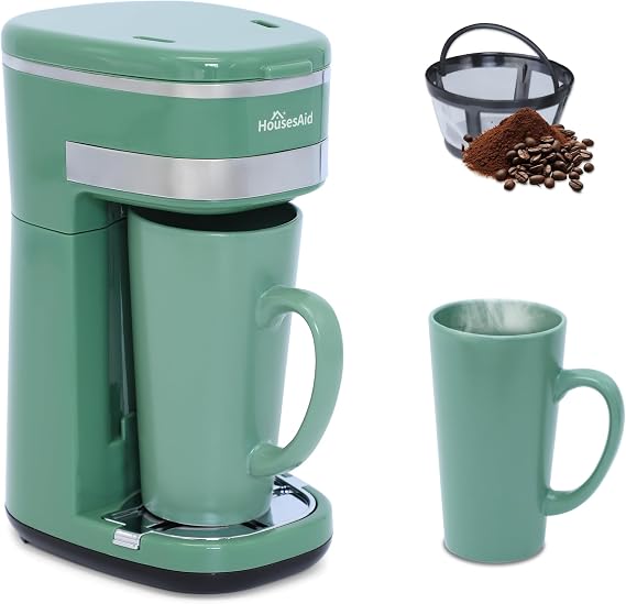 Single Serve Coffee Maker, 15oz Portable One Cup Coffee Brewer