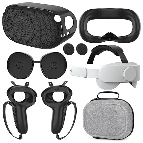 Quest 2 Accessories - Head Strap, Case, Face Cover, Controller Grips, Joystick Cover, Lens Protector
