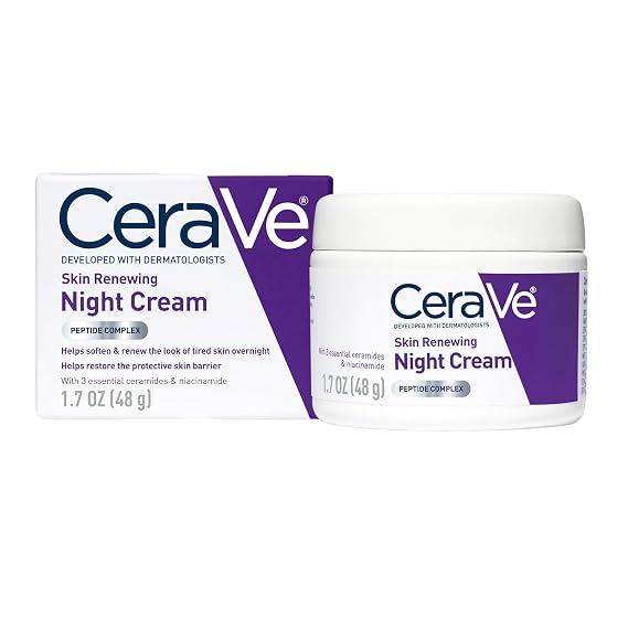 CeraVe Night Cream, Face Moisturizer, Skin Care for Dry Skin, 1.7oz | Skin Renewing Face Moisturizer with Hyaluronic Acid & Peptides, Night Cream For Men & Women, Anti-Aging Face Cream, Daily Use