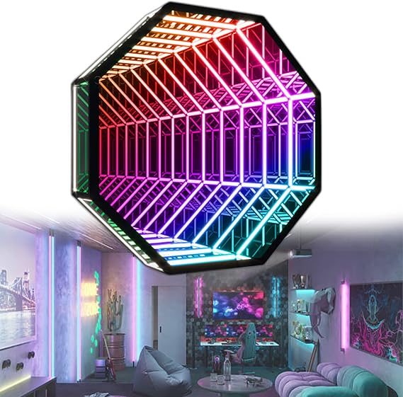 Infinity Mirror Tunnel Lamp, LED 3D Mirror Night Light, Sensory Infinity Light for Home, Desk, Living Room, Party Decoration, Bar,A-50cm