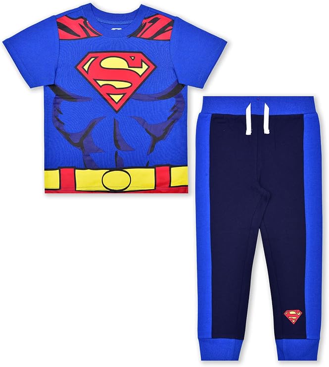 DC Comics Boys Batman and Superman T-Shirt and Pants Set for Toddler and Little Kids