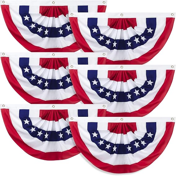 6PCS 2x4 FT American Pleated Fan Flags, Patriotic Bunting