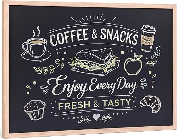Chalkboard Blackboard Wall Mounted with Oak Colour Frame - Wooden Writing Board for Kitchen, Home, Office, Café, Restaurant, School & Menu Display (44x33cm)