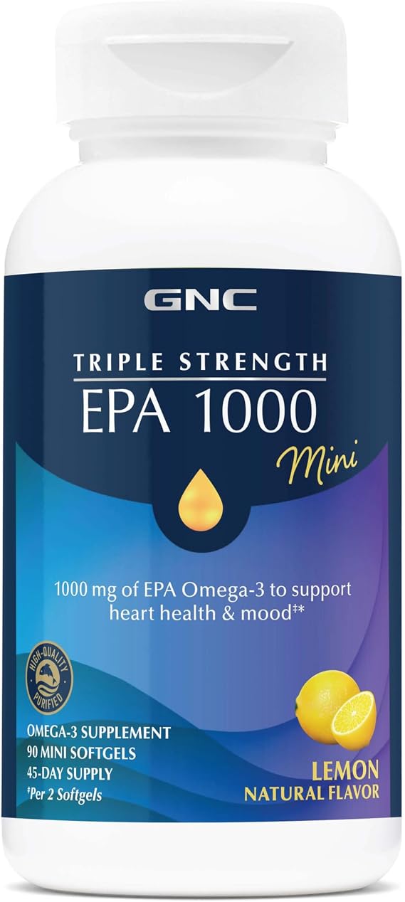 GNC Triple Strength EPA 1000 Mini, Lemon, 90 Count, 45 Servings